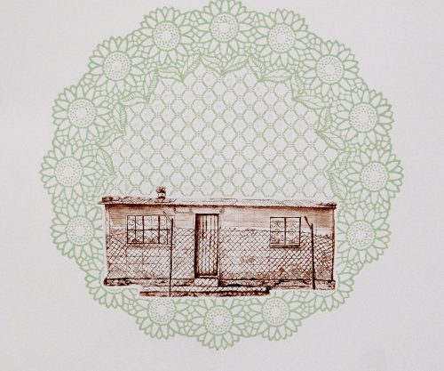 Swaratlhe, Hoek_Kabelo_Dry point with doily and embossing on Fabriano Paper,2025
